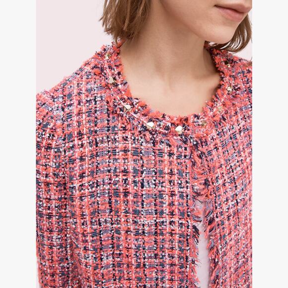Kate Spade Multi Tweed Coat Hibiscus Tea Gold Studded Boucle SZ 4 NWT - Picture 5 of 9